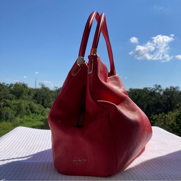 Coach Vibrant Red/Coral Leather Shoulder Bag - Picture 1 of 15